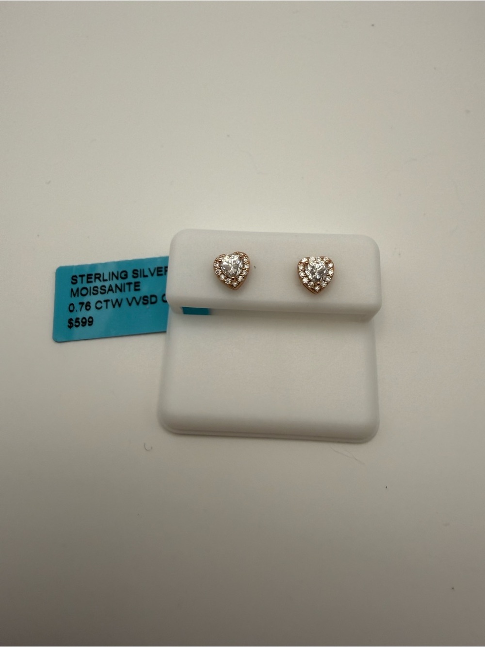 Sterling Silver Moissanite Heart Stud Earrings Gold Tone